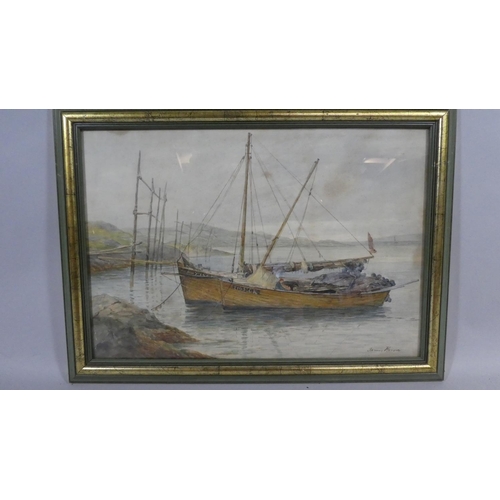 408 - A Framed Watercolour depicting Anchored Fishing Barges at Loch Gair, Argyleshire, Signed James Heron... 