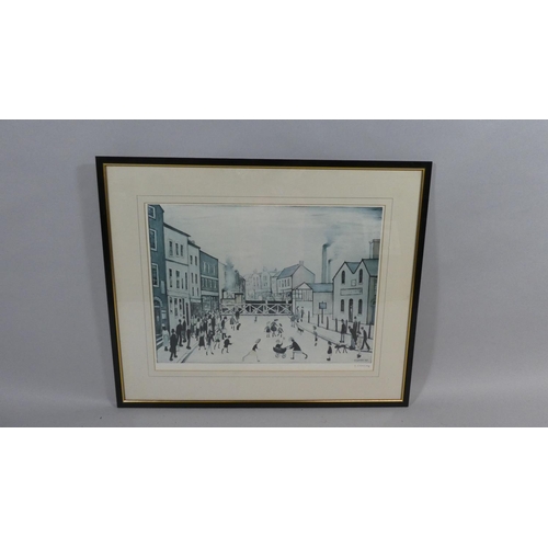 409 - A Framed Lowry Print. 'The Crossing at Burton' Signed in Pencil to Border, with Blind Stamp. 57x40cm... 