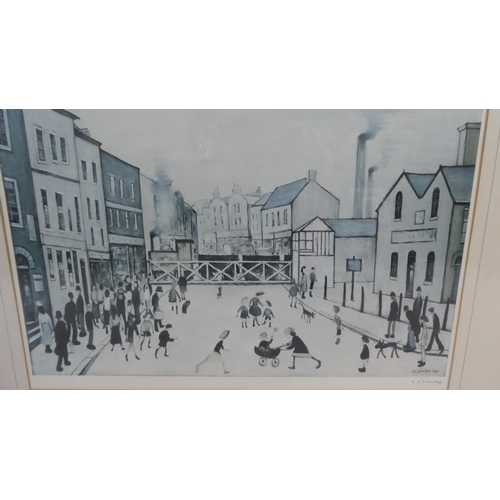 409 - A Framed Lowry Print. 'The Crossing at Burton' Signed in Pencil to Border, with Blind Stamp. 57x40cm... 