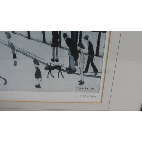 409 - A Framed Lowry Print. 'The Crossing at Burton' Signed in Pencil to Border, with Blind Stamp. 57x40cm... 