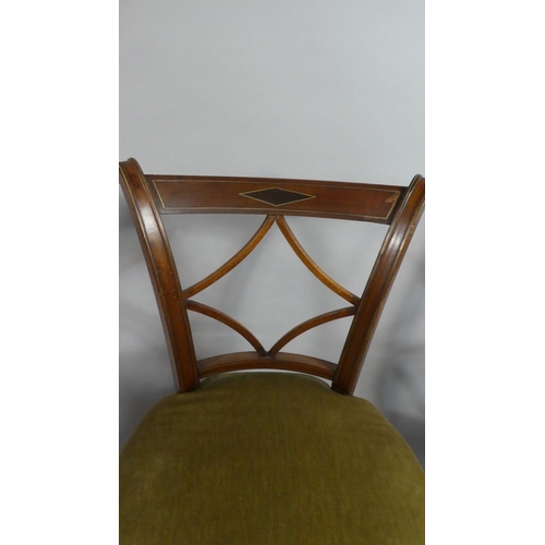 439 - A Set of Six 19th Century Bar Back Mahogany Framed Dining Chairs with Brass Inlay