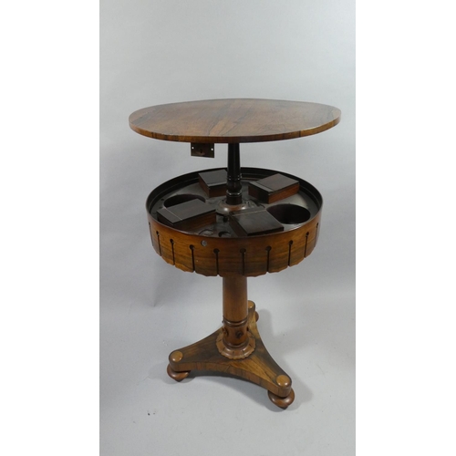 440 - A 19th Century Circular Drum Top Rise and Fall Rosewood Surprise Table on Turned Support with Trifor... 