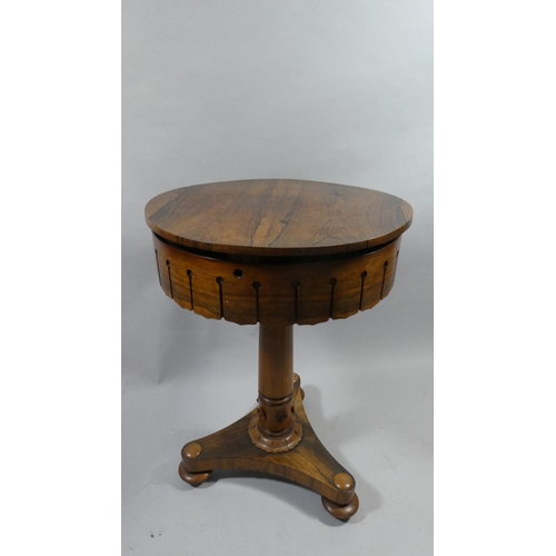 440 - A 19th Century Circular Drum Top Rise and Fall Rosewood Surprise Table on Turned Support with Trifor... 