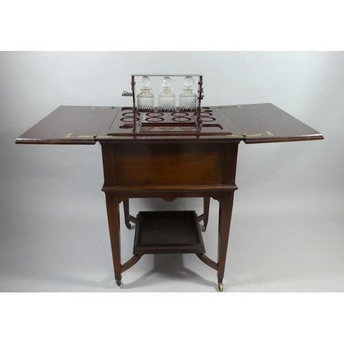 441 - An Edwardian Mahogany Surprise Table with Rise and Fall Mechanism to Fitted Interior with Three Deca... 