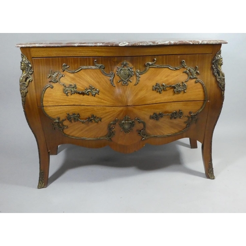 442 - A French Louis XV Style Marble Topped Ormolu Mounted Bombe Commode Chest of Two Long Drawers on Spla... 