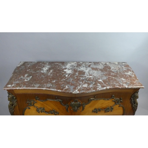 442 - A French Louis XV Style Marble Topped Ormolu Mounted Bombe Commode Chest of Two Long Drawers on Spla... 