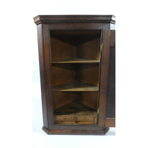 443 - A 19th Century Oak Hanging Corner Cabinet with Panelled Door with Brass H Hinges to Shelved Interior... 