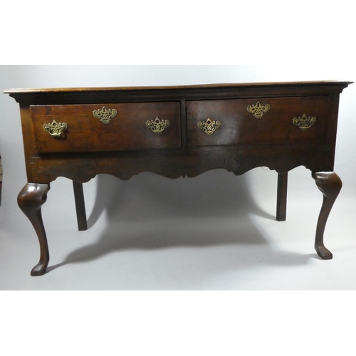 446 - A 19th Century Oak Two Drawer Dresser Base with Pierced Brass Drop Handles and Escutcheons, Shaped A... 