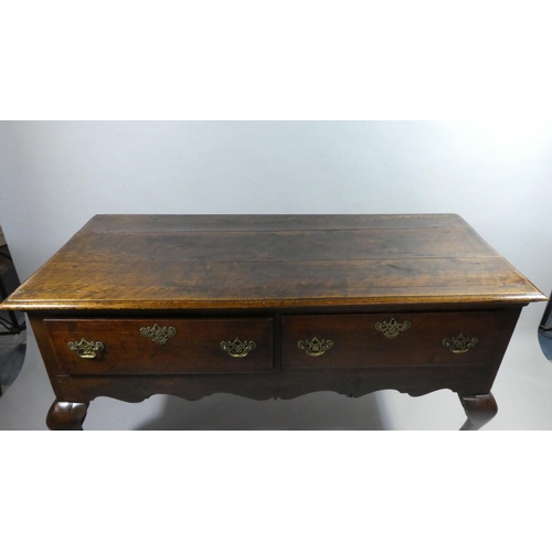 446 - A 19th Century Oak Two Drawer Dresser Base with Pierced Brass Drop Handles and Escutcheons, Shaped A... 