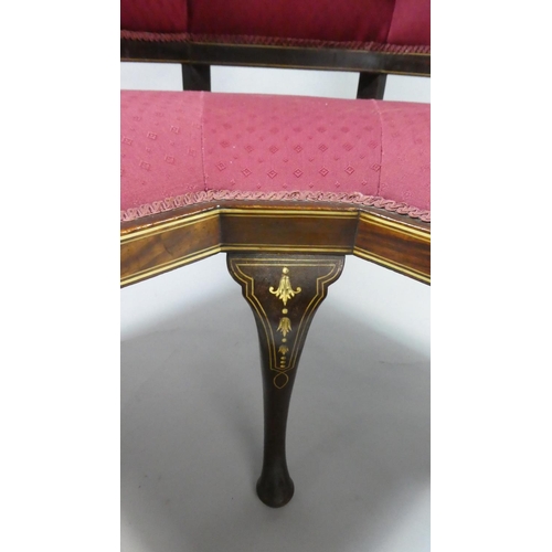 447 - An Unusual Edwardian Mahogany Corner Settee with Fretwork Panels either Side Centre Recessed Display... 