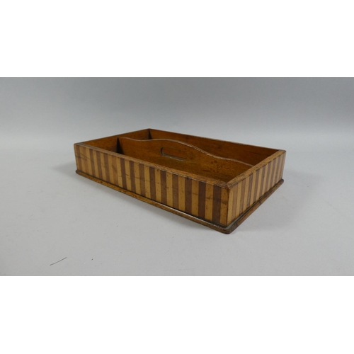 64 - A Late 19th Century Dutch Cutlery Tray. The Sides Decorated with Parquetry Banding. 33x20cms