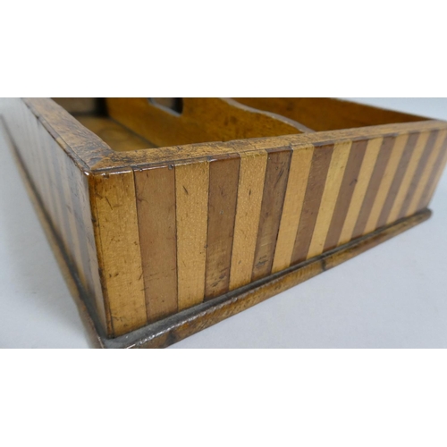 64 - A Late 19th Century Dutch Cutlery Tray. The Sides Decorated with Parquetry Banding. 33x20cms