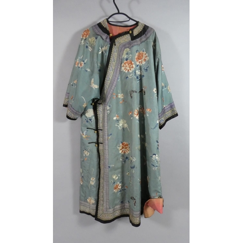 75 - A 19th Century Chinese Silk Robe with Embroidered Butterflies and Flowers