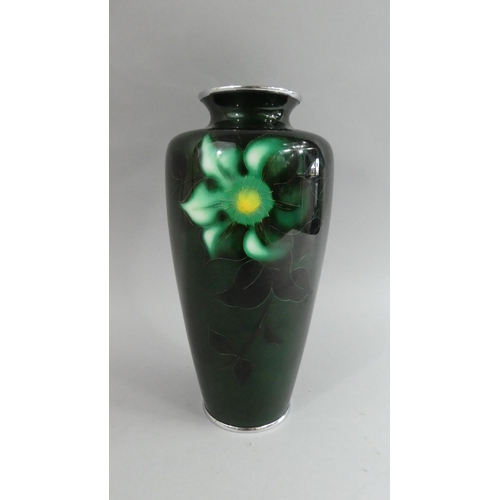 272 - A Deep Green Cloisonne Enamelled Japanese Vase, Silver Plated Lip and Foot. Decorated with Green Flo... 