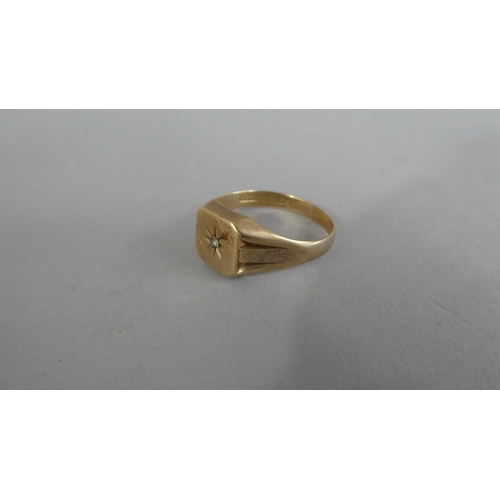 293 - A Collection of Three 9ct Gold Signet Rings with Solitaire White Stones, Total Weight 10.4gms