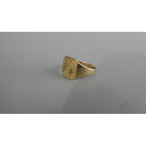 293 - A Collection of Three 9ct Gold Signet Rings with Solitaire White Stones, Total Weight 10.4gms