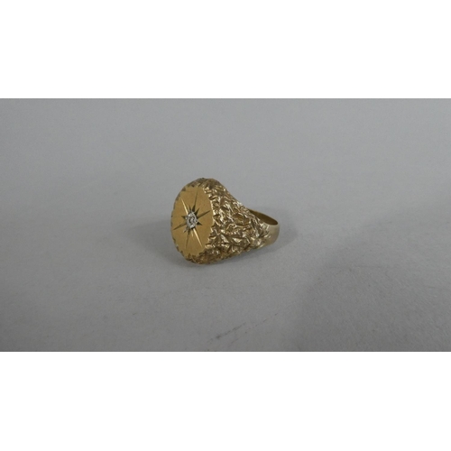 293 - A Collection of Three 9ct Gold Signet Rings with Solitaire White Stones, Total Weight 10.4gms