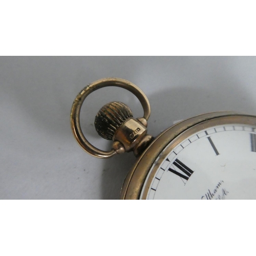 305 - A 9ct Gold Cased Waltham Crown Wind Open Face Pocket Watch, The White Enamel Dial inscribed Waltham ... 