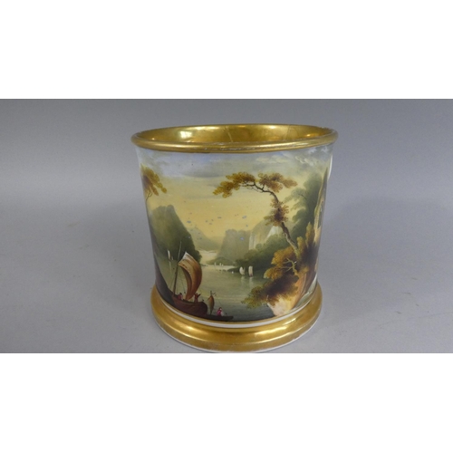 359 - A Good Quality Large Porcelain Hand Painted Tankard having Gilt Foot and Rim, Interior Scene Contine... 