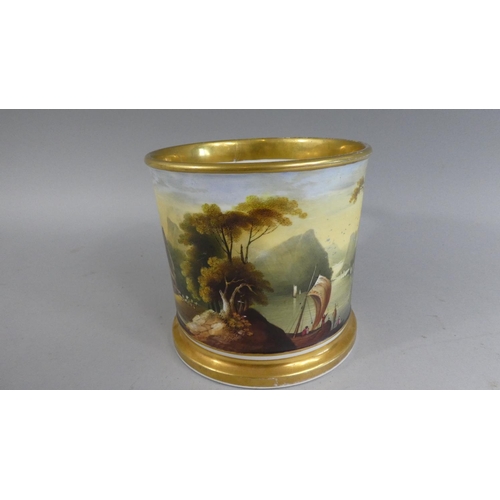 359 - A Good Quality Large Porcelain Hand Painted Tankard having Gilt Foot and Rim, Interior Scene Contine... 