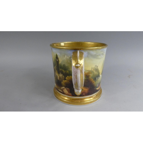 359 - A Good Quality Large Porcelain Hand Painted Tankard having Gilt Foot and Rim, Interior Scene Contine... 