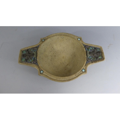 360 - An Interesting Continental Two Handled Reconstituted Stone Dish with Enamelled and Metal Decoration ... 