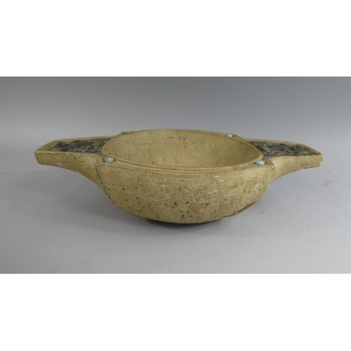 360 - An Interesting Continental Two Handled Reconstituted Stone Dish with Enamelled and Metal Decoration ... 