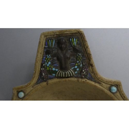 360 - An Interesting Continental Two Handled Reconstituted Stone Dish with Enamelled and Metal Decoration ... 