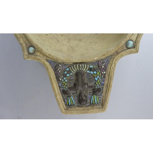 360 - An Interesting Continental Two Handled Reconstituted Stone Dish with Enamelled and Metal Decoration ... 