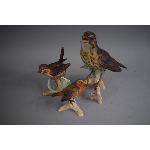 361 - A Collection of Three Goebel Coloured Bisque Models of Birds to Include Song Thrush 16cms, Robin 8cm... 