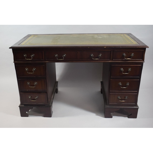 78 - A Late 20th Century Mahogany Kneehole Writing Desk with Tooled Leather Top. 122cms Wide