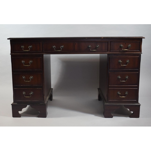 78 - A Late 20th Century Mahogany Kneehole Writing Desk with Tooled Leather Top. 122cms Wide