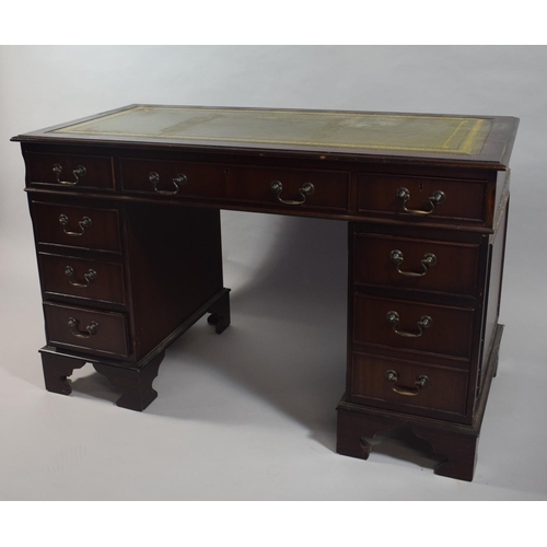 78 - A Late 20th Century Mahogany Kneehole Writing Desk with Tooled Leather Top. 122cms Wide