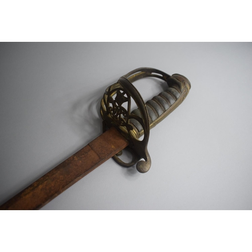 82 - An Edwardian 1854 Pattern Infantry Officers Sword with Shagreen Handle and Brass Guard. Blade Rusted... 