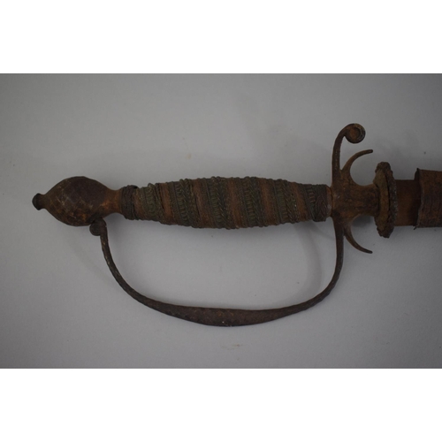 84 - A 19th Century Continental Ornamental Sword and Scabbard. Sword Rusted, Wire Grip Handle