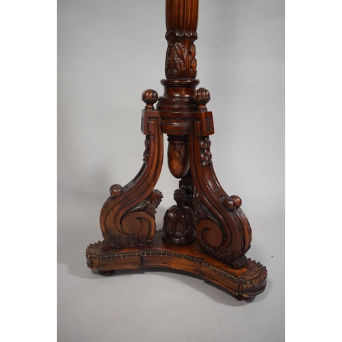 89 - A Reproduction Carved and Reeded Victorian Style Torchere Stand in Mahogany with Tripod Scrolled Sup... 