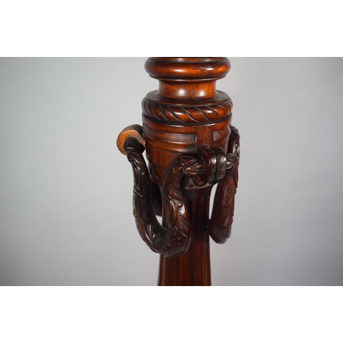 89 - A Reproduction Carved and Reeded Victorian Style Torchere Stand in Mahogany with Tripod Scrolled Sup... 