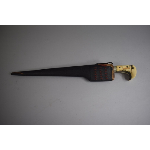 91 - An Afghan Choora with Brass Inlaid Steel Blade and Ivory Mounted Handle reinforced with Centre Steel... 