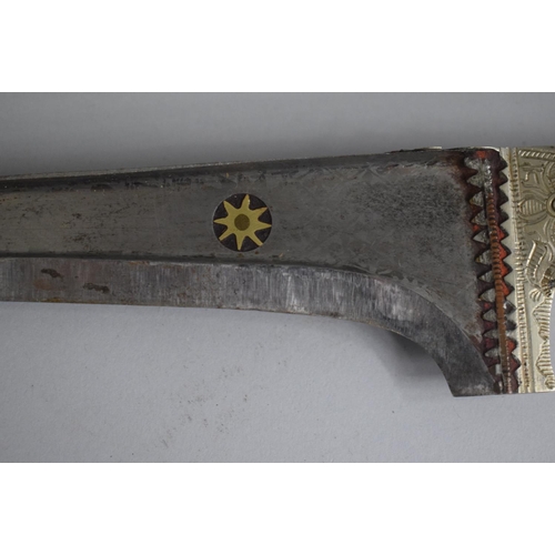 91 - An Afghan Choora with Brass Inlaid Steel Blade and Ivory Mounted Handle reinforced with Centre Steel... 