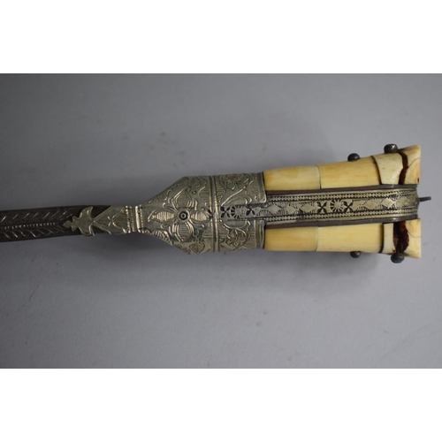 91 - An Afghan Choora with Brass Inlaid Steel Blade and Ivory Mounted Handle reinforced with Centre Steel... 