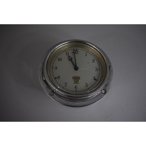 92 - A Vintage Smiths Clockwork Car Clock in Hinged Chrome Case, 11cms Diameter