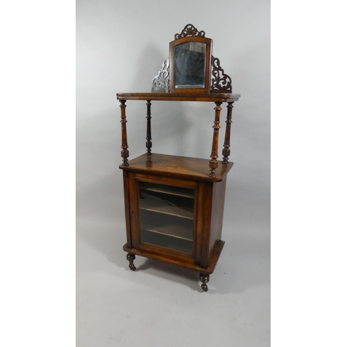 95 - A Late Victorian Inlaid Music Cabinet with Glazed Door to Shelved Interior Turned Supports to Galler... 