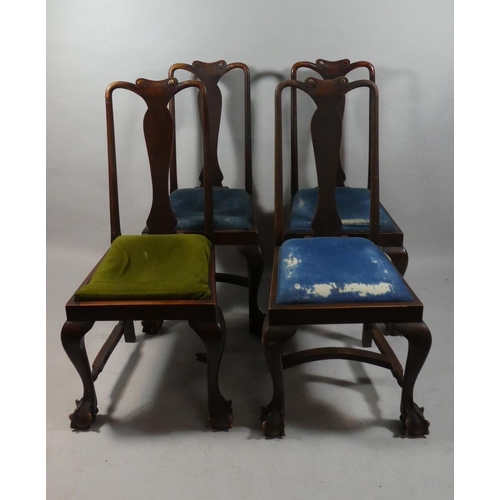 367 - A Set of Four Queen Anne Style Chairs with Crinoline Stretchers (One AF)