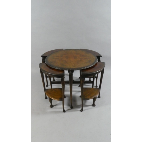 368 - An Edwardian Burr Walnut Circular Nest of Five Tables. 62cms Diameter