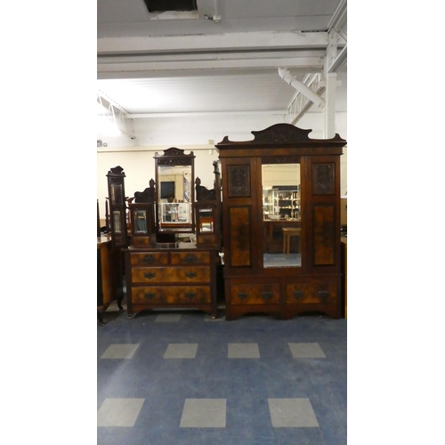 369 - A Late Victorian Walnut Two Piece Bedroom Suite, Wardrobe with Mirrored Door and Two Base Drawers an... 