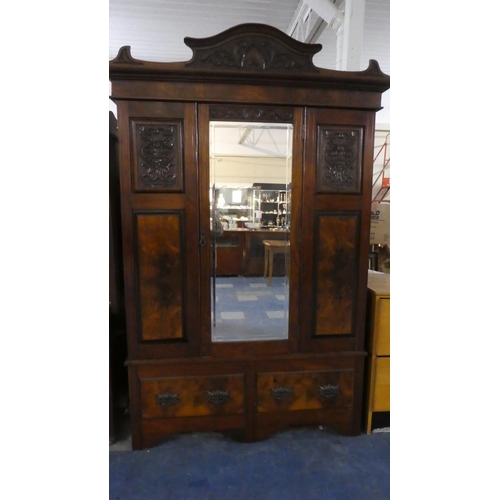 369 - A Late Victorian Walnut Two Piece Bedroom Suite, Wardrobe with Mirrored Door and Two Base Drawers an... 