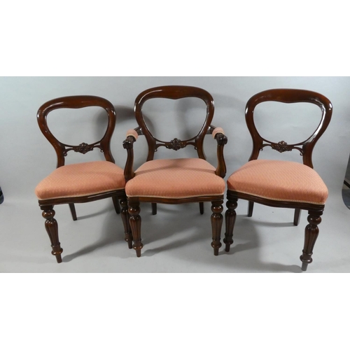 386 - A Set of Eight Reproduction Mahogany Balloon Back Dining Chairs with Reeded Front Legs including Two... 