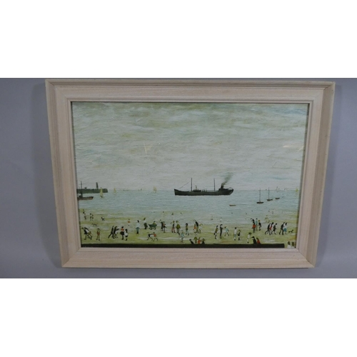 417 - A Framed Lowry Print 'Waiting For The Tide' 67x43cms