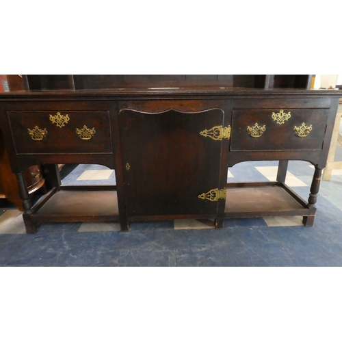 420 - A Turn of The Century Oak Arts and Crafts Influenced Dresser. The Base with Centre Cupboard flanked ... 