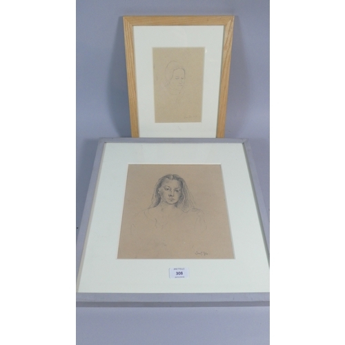 308 - Two Framed Pencil Portraits by Sara John